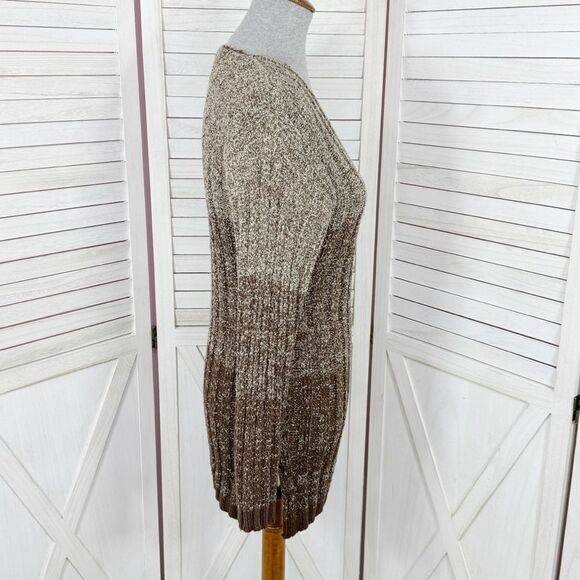 Carriage Court Vintage Marled Ombre Ribbed Knit V Neck Tunic Sweater Brown Small - Picture 3 of 11